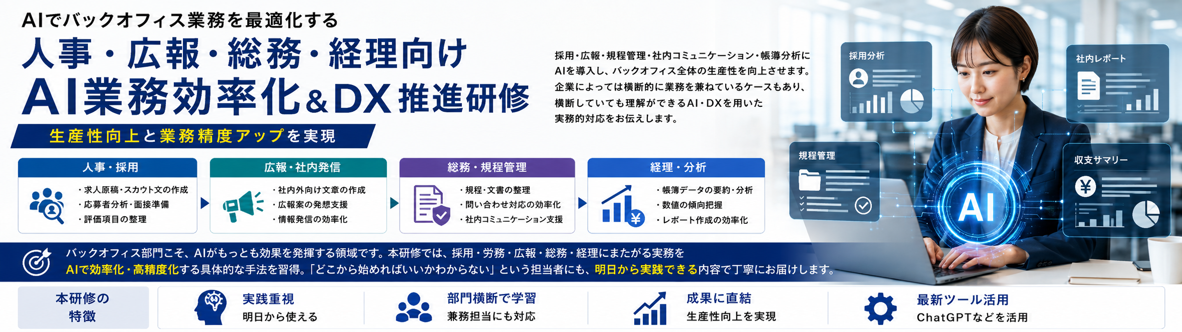 人事・広報・総務・経理向け|AI業務効率化&DX推進研修